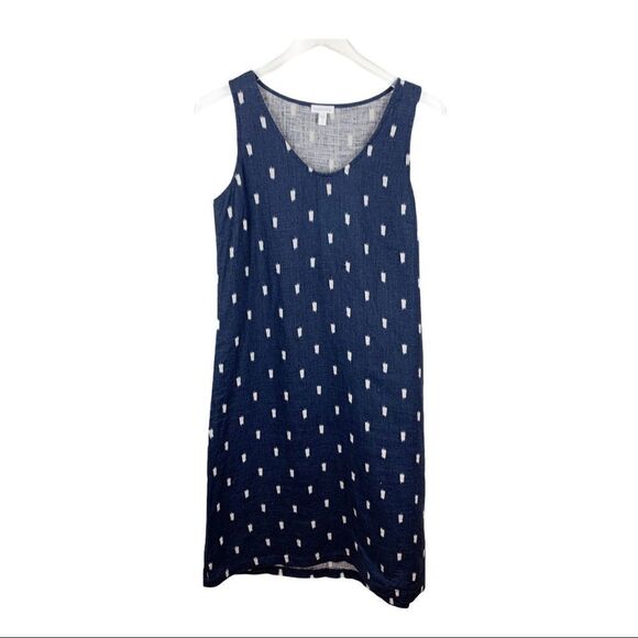 Garnet Hill Navy Blue Dotted Linen Midi Tank Dress NWOT Sz 4 - Picture 1 of 9
